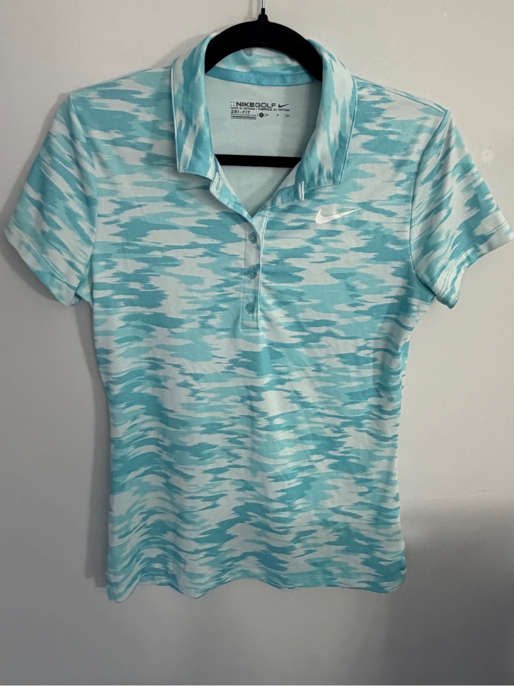 Nike Women’s Aqua and White Patterned Golf Polo Small